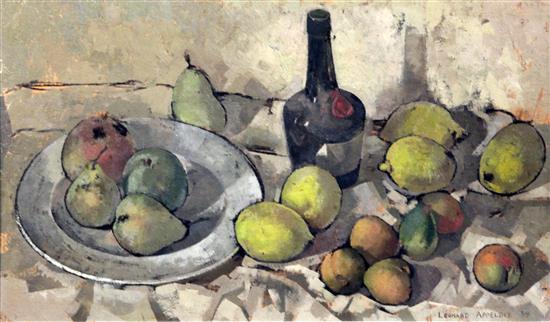 Leonard Appelbee (1914-2000) Still life of lemons and a benedictine bottle 11.5 x 19.5in.